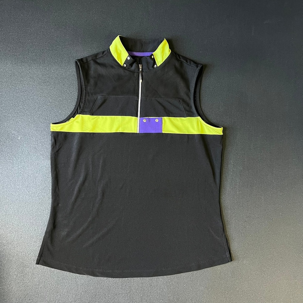Jamie Sadock Womens M Sleeveless Golf Top Quarter Zip Neon Country Club Preppy